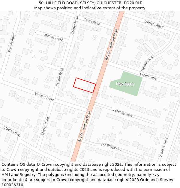 50, HILLFIELD ROAD, SELSEY, CHICHESTER, PO20 0LF: Location map and indicative extent of plot