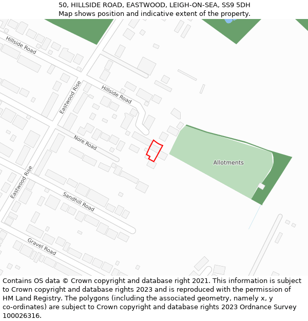 50, HILLSIDE ROAD, EASTWOOD, LEIGH-ON-SEA, SS9 5DH: Location map and indicative extent of plot