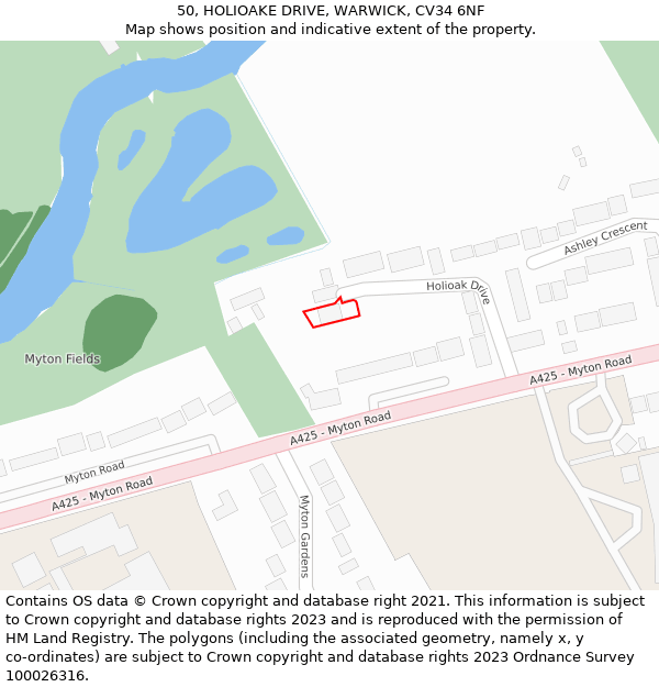 50, HOLIOAKE DRIVE, WARWICK, CV34 6NF: Location map and indicative extent of plot