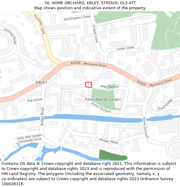 50, HOME ORCHARD, EBLEY, STROUD, GL5 4TT: Location map and indicative extent of plot