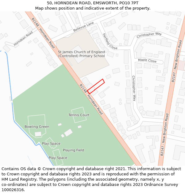 50, HORNDEAN ROAD, EMSWORTH, PO10 7PT: Location map and indicative extent of plot