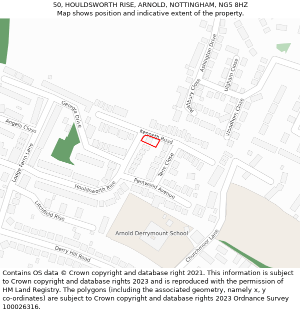 50, HOULDSWORTH RISE, ARNOLD, NOTTINGHAM, NG5 8HZ: Location map and indicative extent of plot