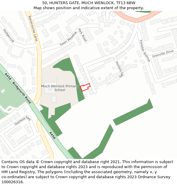 50, HUNTERS GATE, MUCH WENLOCK, TF13 6BW: Location map and indicative extent of plot