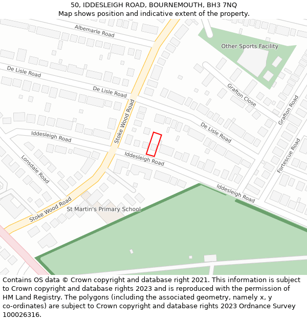 50, IDDESLEIGH ROAD, BOURNEMOUTH, BH3 7NQ: Location map and indicative extent of plot