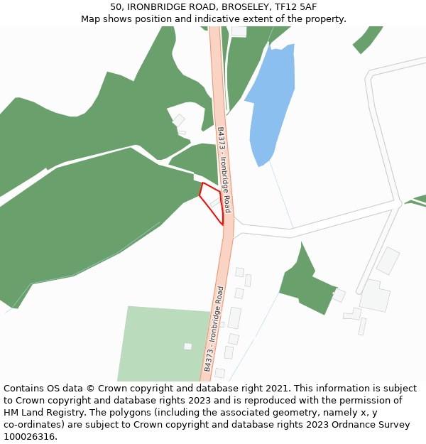 50, IRONBRIDGE ROAD, BROSELEY, TF12 5AF: Location map and indicative extent of plot