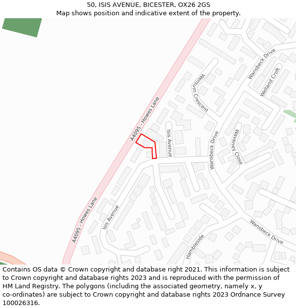 50, ISIS AVENUE, BICESTER, OX26 2GS: Location map and indicative extent of plot