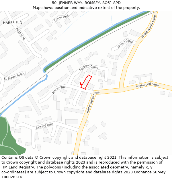 50, JENNER WAY, ROMSEY, SO51 8PD: Location map and indicative extent of plot