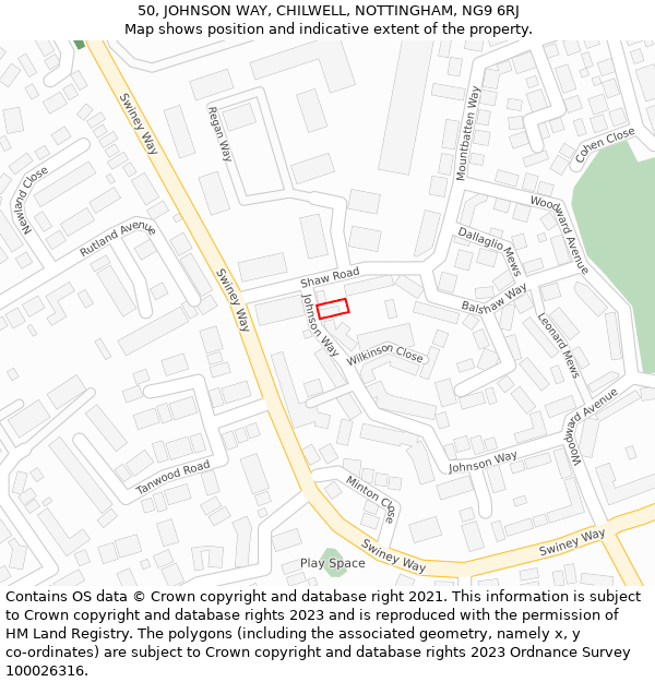 50, JOHNSON WAY, CHILWELL, NOTTINGHAM, NG9 6RJ: Location map and indicative extent of plot