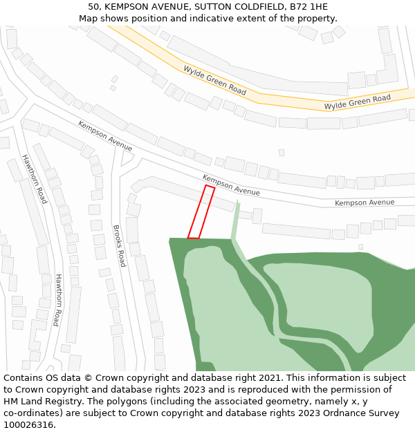 50, KEMPSON AVENUE, SUTTON COLDFIELD, B72 1HE: Location map and indicative extent of plot