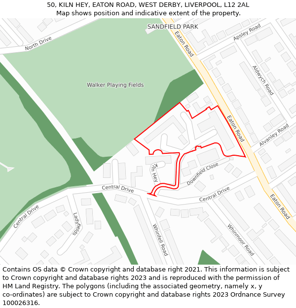 50, KILN HEY, EATON ROAD, WEST DERBY, LIVERPOOL, L12 2AL: Location map and indicative extent of plot
