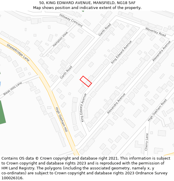 50, KING EDWARD AVENUE, MANSFIELD, NG18 5AF: Location map and indicative extent of plot