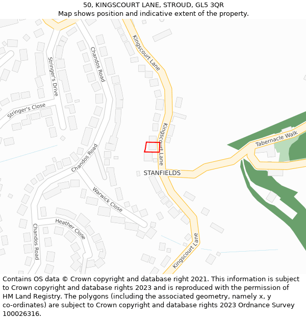 50, KINGSCOURT LANE, STROUD, GL5 3QR: Location map and indicative extent of plot