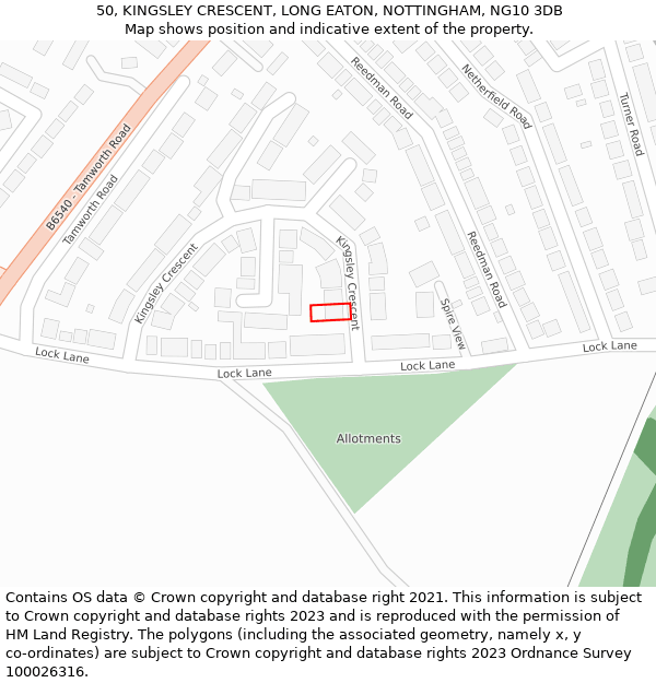 50, KINGSLEY CRESCENT, LONG EATON, NOTTINGHAM, NG10 3DB: Location map and indicative extent of plot
