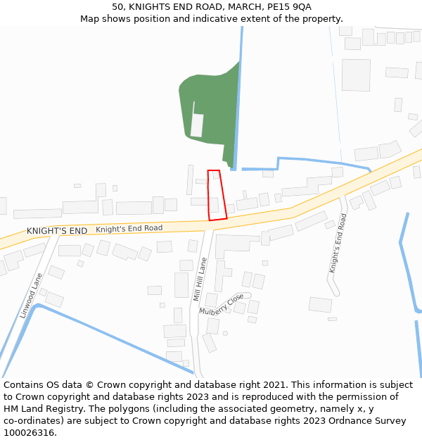 50, KNIGHTS END ROAD, MARCH, PE15 9QA: Location map and indicative extent of plot