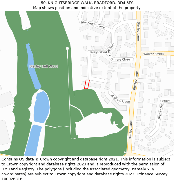 50, KNIGHTSBRIDGE WALK, BRADFORD, BD4 6ES: Location map and indicative extent of plot