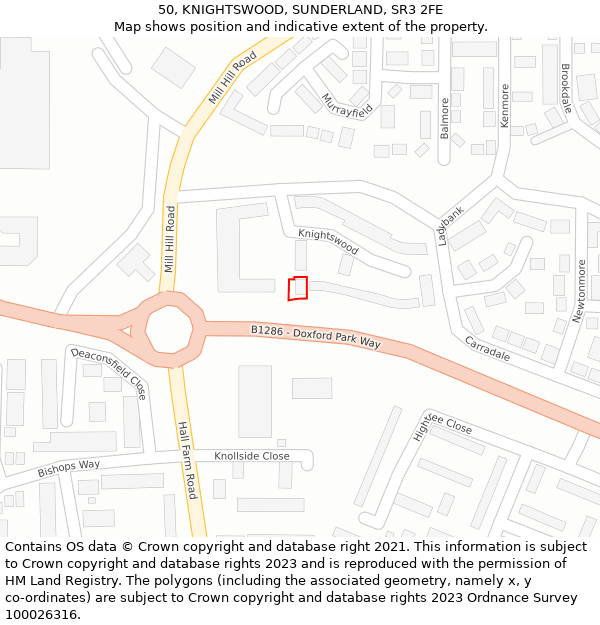 50, KNIGHTSWOOD, SUNDERLAND, SR3 2FE: Location map and indicative extent of plot