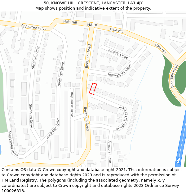 50, KNOWE HILL CRESCENT, LANCASTER, LA1 4JY: Location map and indicative extent of plot