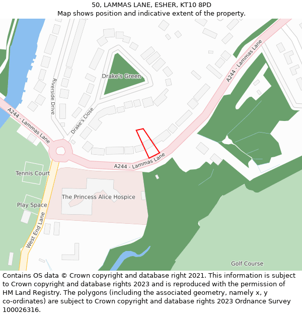 50, LAMMAS LANE, ESHER, KT10 8PD: Location map and indicative extent of plot