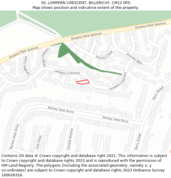 50, LAMPERN CRESCENT, BILLERICAY, CM12 0FD: Location map and indicative extent of plot