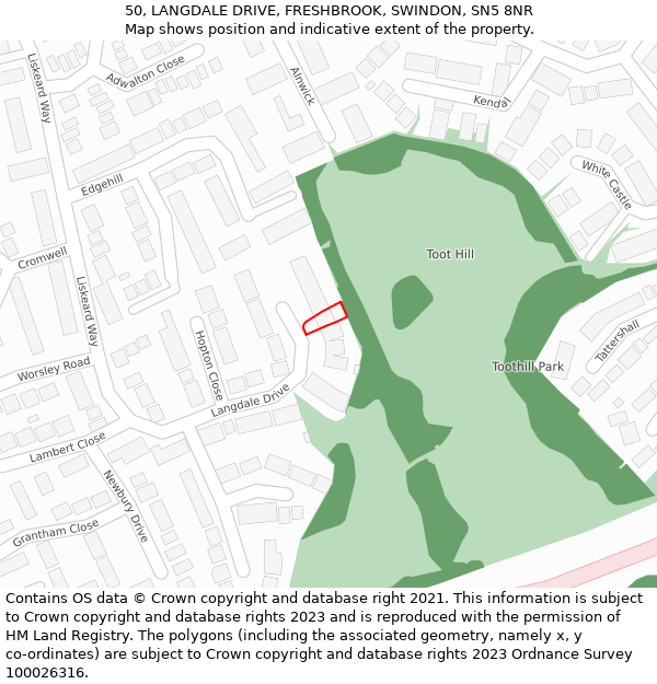 50, LANGDALE DRIVE, FRESHBROOK, SWINDON, SN5 8NR: Location map and indicative extent of plot