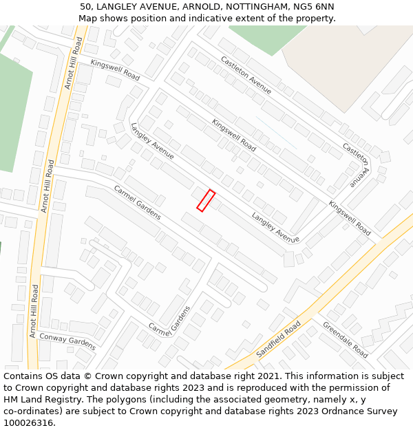 50, LANGLEY AVENUE, ARNOLD, NOTTINGHAM, NG5 6NN: Location map and indicative extent of plot