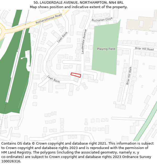 50, LAUDERDALE AVENUE, NORTHAMPTON, NN4 8RL: Location map and indicative extent of plot