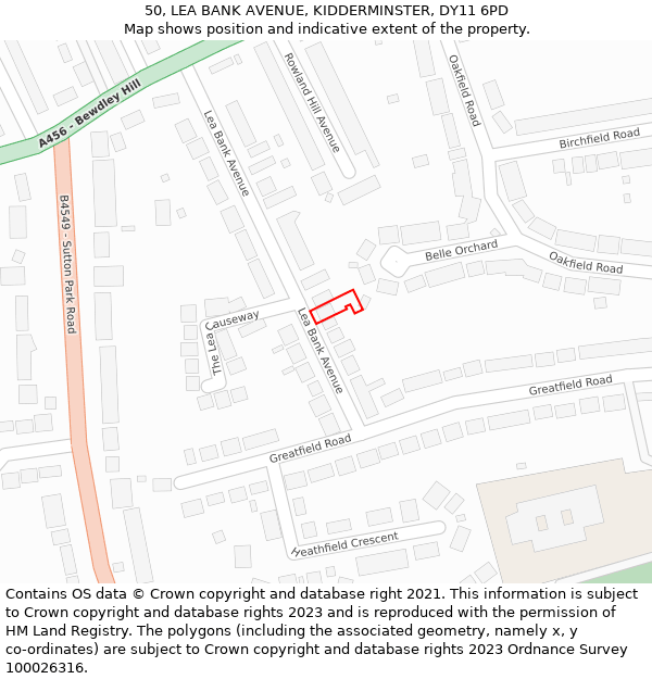 50, LEA BANK AVENUE, KIDDERMINSTER, DY11 6PD: Location map and indicative extent of plot