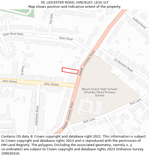 50, LEICESTER ROAD, HINCKLEY, LE10 1LT: Location map and indicative extent of plot