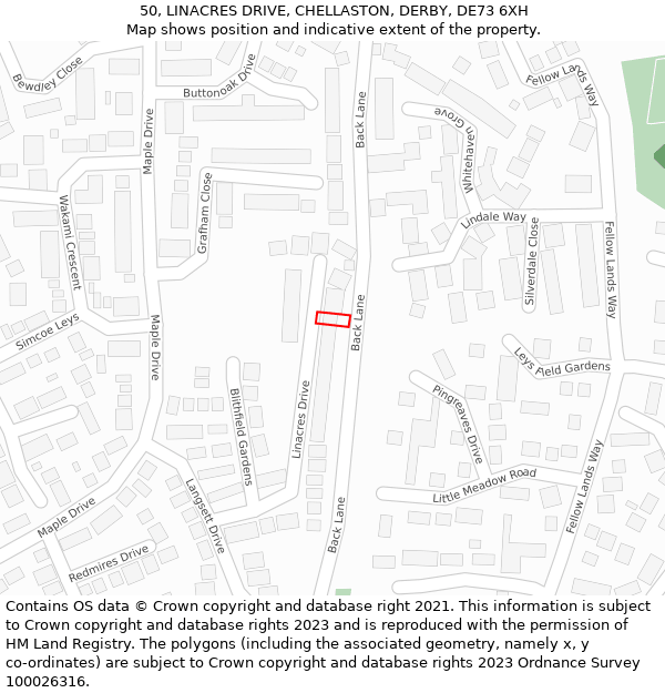 50, LINACRES DRIVE, CHELLASTON, DERBY, DE73 6XH: Location map and indicative extent of plot