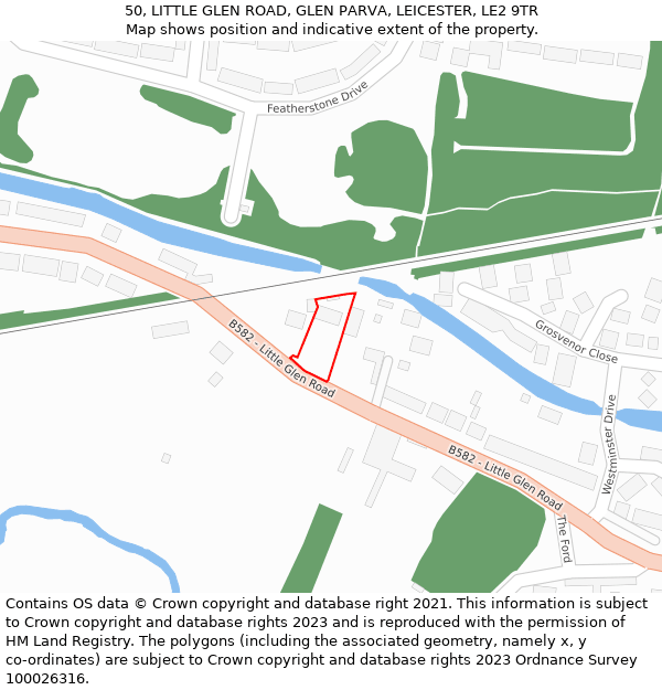 50, LITTLE GLEN ROAD, GLEN PARVA, LEICESTER, LE2 9TR: Location map and indicative extent of plot