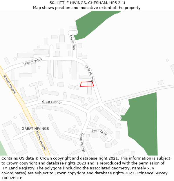 50, LITTLE HIVINGS, CHESHAM, HP5 2LU: Location map and indicative extent of plot