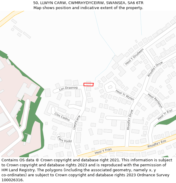 50, LLWYN CARW, CWMRHYDYCEIRW, SWANSEA, SA6 6TR: Location map and indicative extent of plot