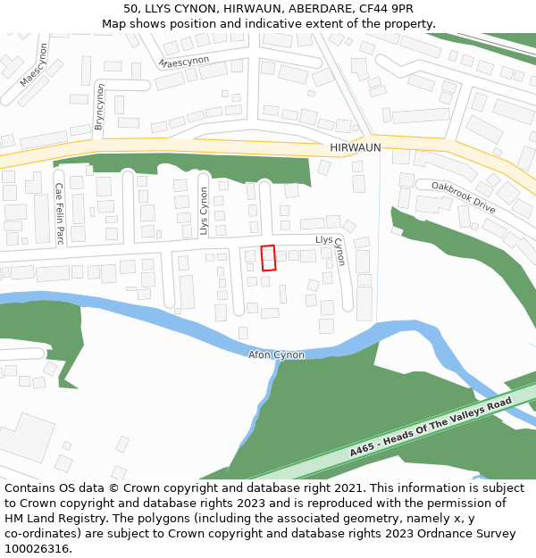 50, LLYS CYNON, HIRWAUN, ABERDARE, CF44 9PR: Location map and indicative extent of plot