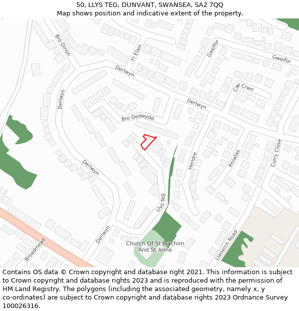 50, LLYS TEG, DUNVANT, SWANSEA, SA2 7QQ: Location map and indicative extent of plot