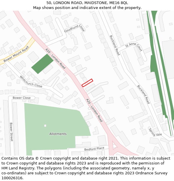50, LONDON ROAD, MAIDSTONE, ME16 8QL: Location map and indicative extent of plot