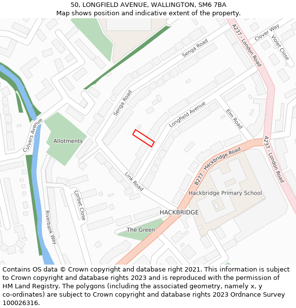 50, LONGFIELD AVENUE, WALLINGTON, SM6 7BA: Location map and indicative extent of plot