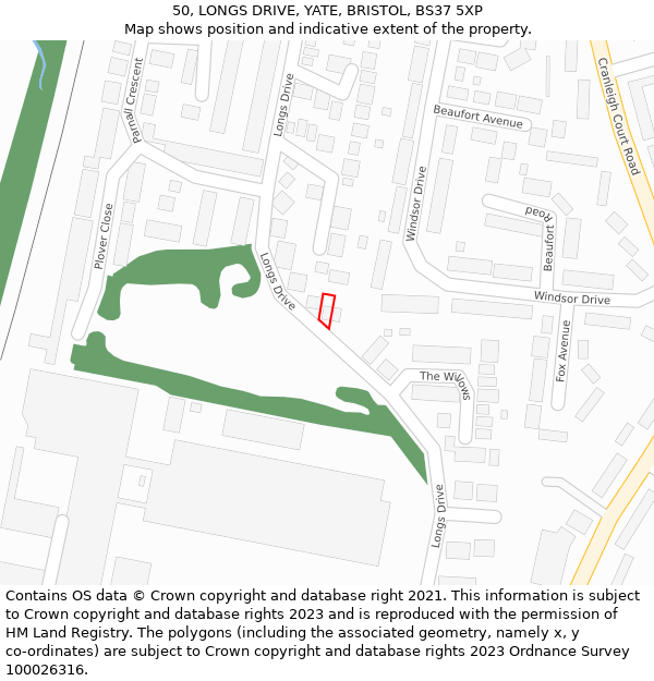 50, LONGS DRIVE, YATE, BRISTOL, BS37 5XP: Location map and indicative extent of plot