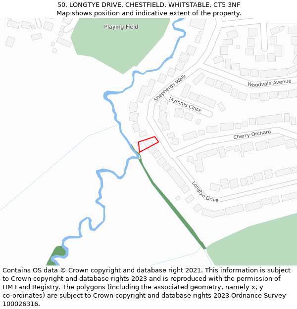 50, LONGTYE DRIVE, CHESTFIELD, WHITSTABLE, CT5 3NF: Location map and indicative extent of plot