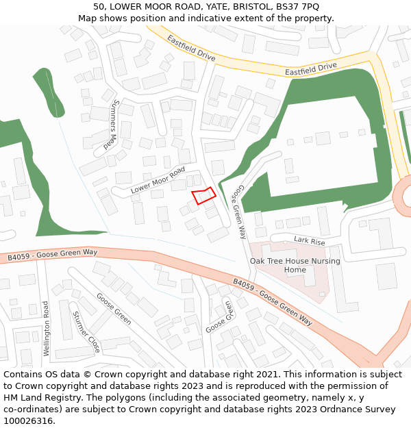 50, LOWER MOOR ROAD, YATE, BRISTOL, BS37 7PQ: Location map and indicative extent of plot