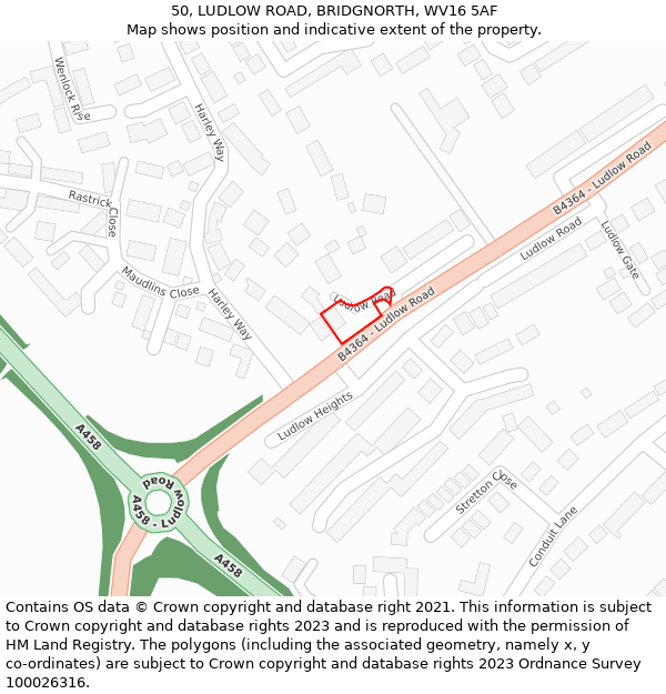 50, LUDLOW ROAD, BRIDGNORTH, WV16 5AF: Location map and indicative extent of plot