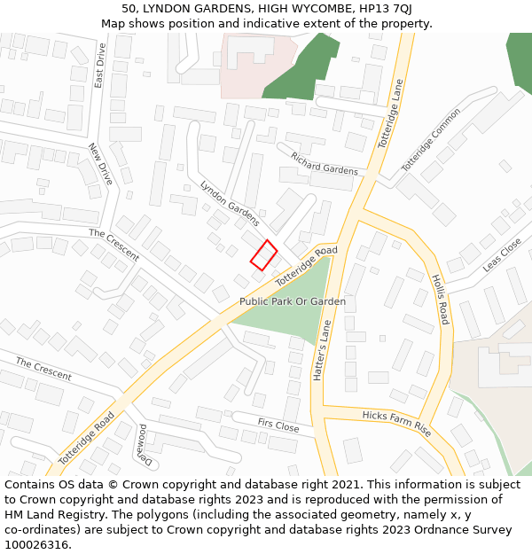 50, LYNDON GARDENS, HIGH WYCOMBE, HP13 7QJ: Location map and indicative extent of plot
