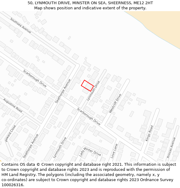 50, LYNMOUTH DRIVE, MINSTER ON SEA, SHEERNESS, ME12 2HT: Location map and indicative extent of plot