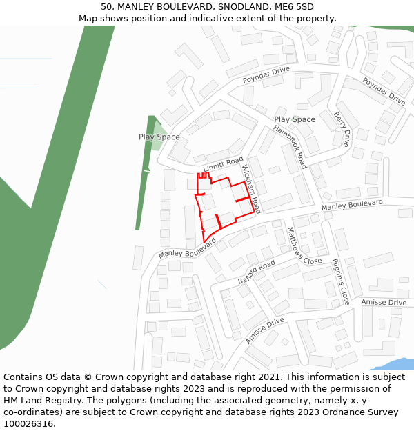 50, MANLEY BOULEVARD, SNODLAND, ME6 5SD: Location map and indicative extent of plot