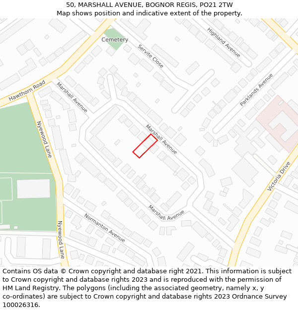 50, MARSHALL AVENUE, BOGNOR REGIS, PO21 2TW: Location map and indicative extent of plot