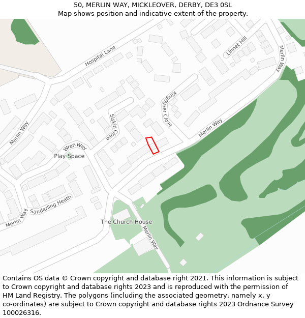 50, MERLIN WAY, MICKLEOVER, DERBY, DE3 0SL: Location map and indicative extent of plot
