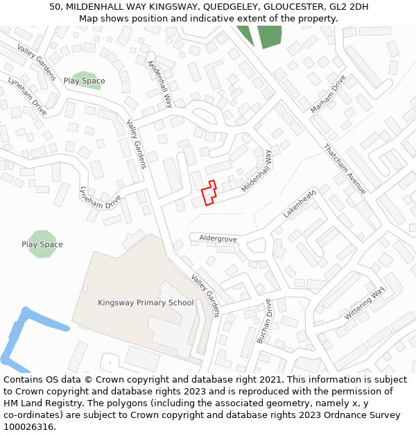 50, MILDENHALL WAY KINGSWAY, QUEDGELEY, GLOUCESTER, GL2 2DH: Location map and indicative extent of plot