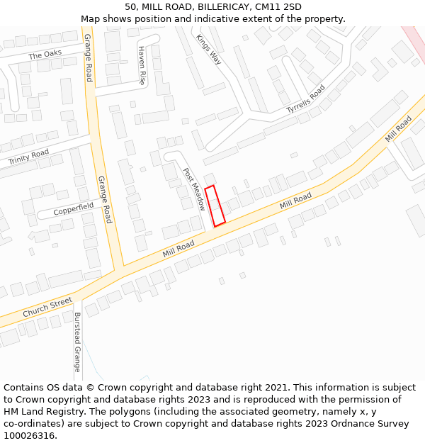 50, MILL ROAD, BILLERICAY, CM11 2SD: Location map and indicative extent of plot