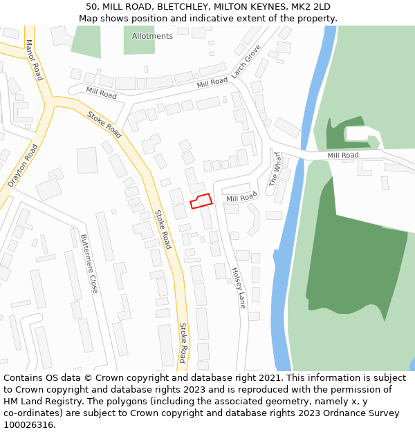 50, MILL ROAD, BLETCHLEY, MILTON KEYNES, MK2 2LD: Location map and indicative extent of plot