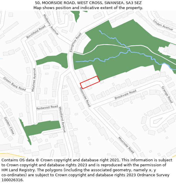 50, MOORSIDE ROAD, WEST CROSS, SWANSEA, SA3 5EZ: Location map and indicative extent of plot