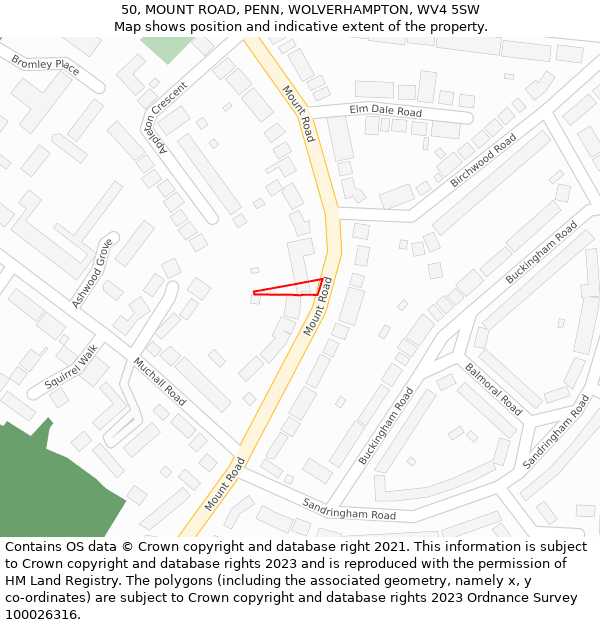 50, MOUNT ROAD, PENN, WOLVERHAMPTON, WV4 5SW: Location map and indicative extent of plot